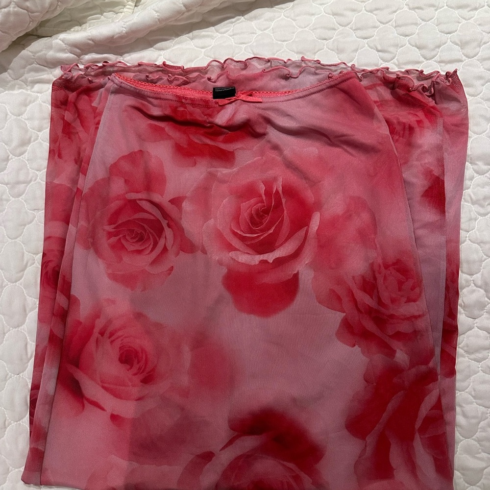 Urban Outfitters Pink Rose Print Maxi Skirt